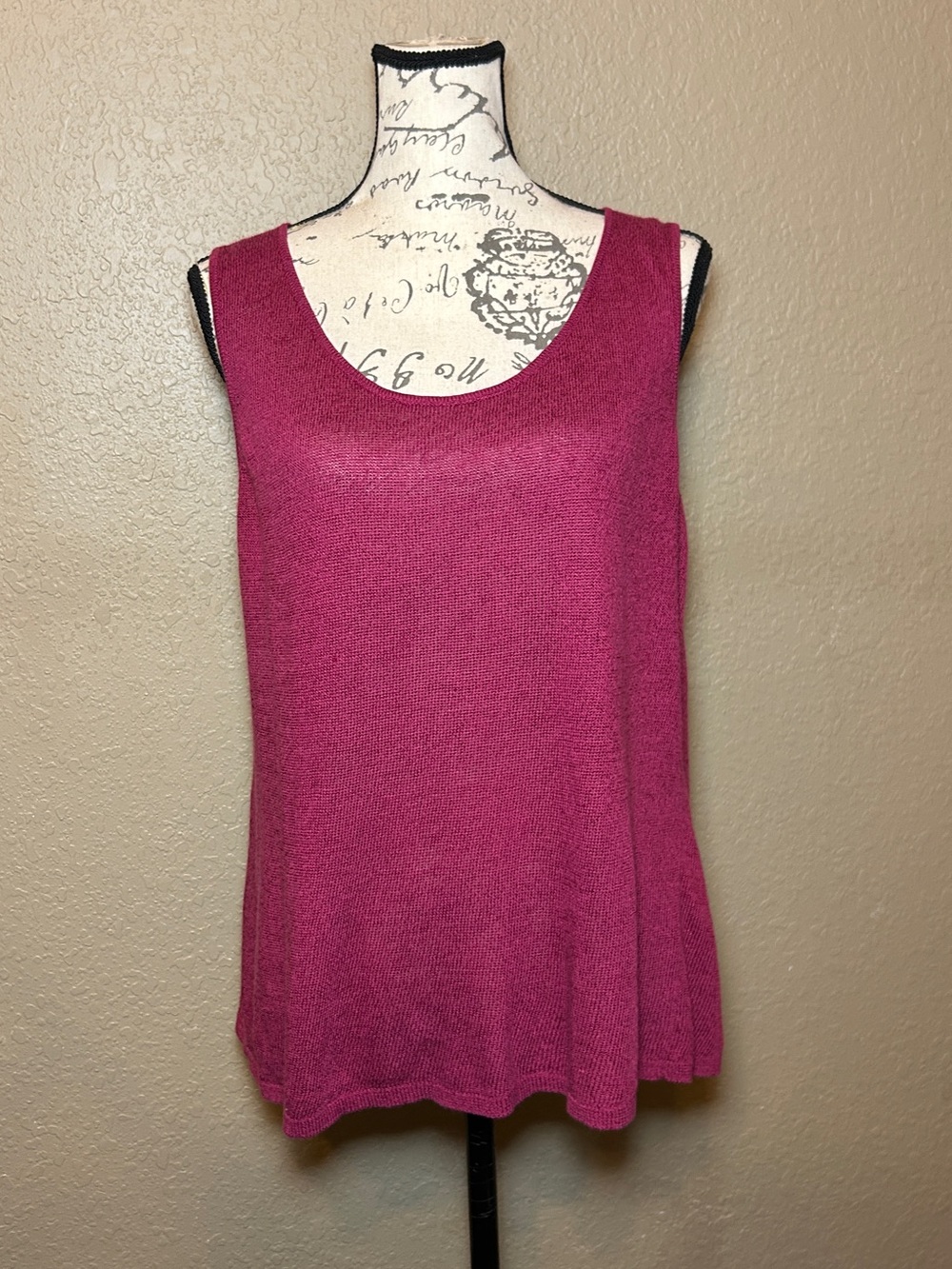 Eileen Fisher Berry Pink Linen Blend Knit Tank Size XL
